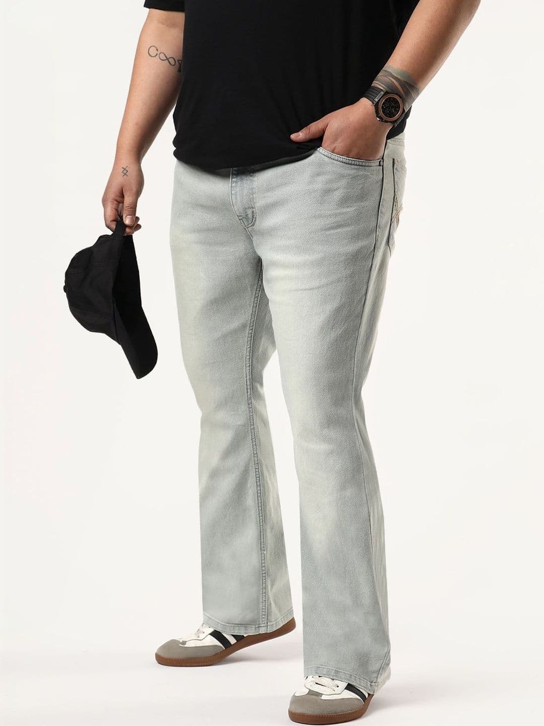 Urbano Plus Men Ice Grey Bootcut Fit Mid Rise Tinted Heavy Washed Stretchable Jeans - view 1