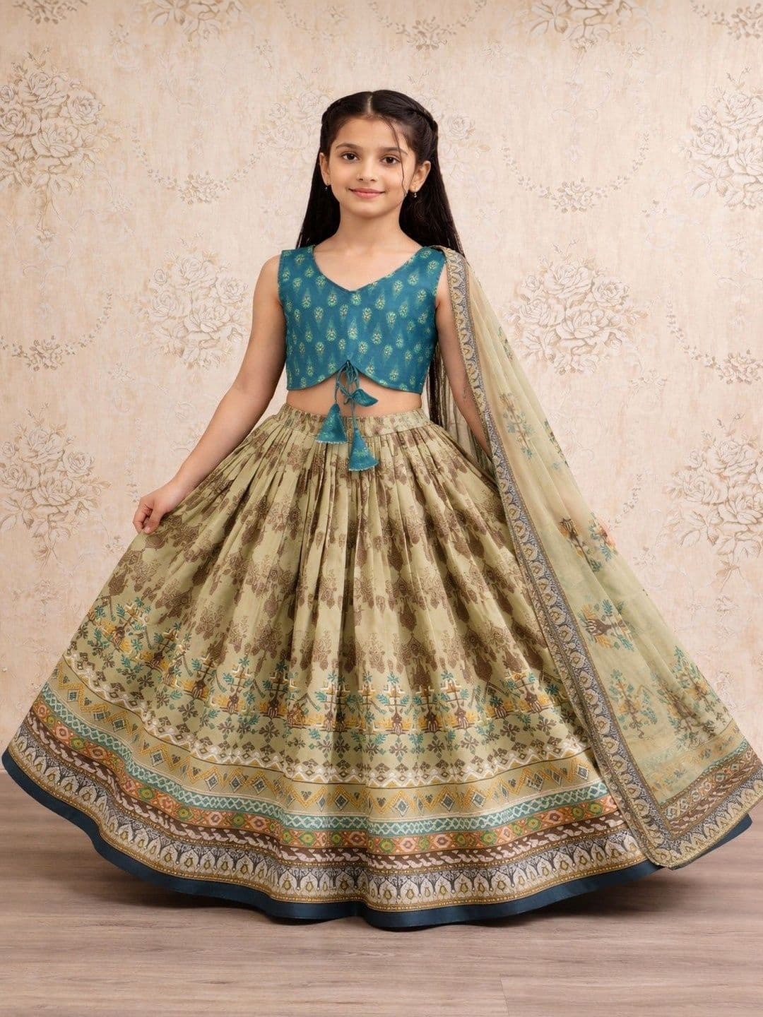 Helene Girls Ready to Wear Printed Lehenga Choli and Dupatta Set - view 1