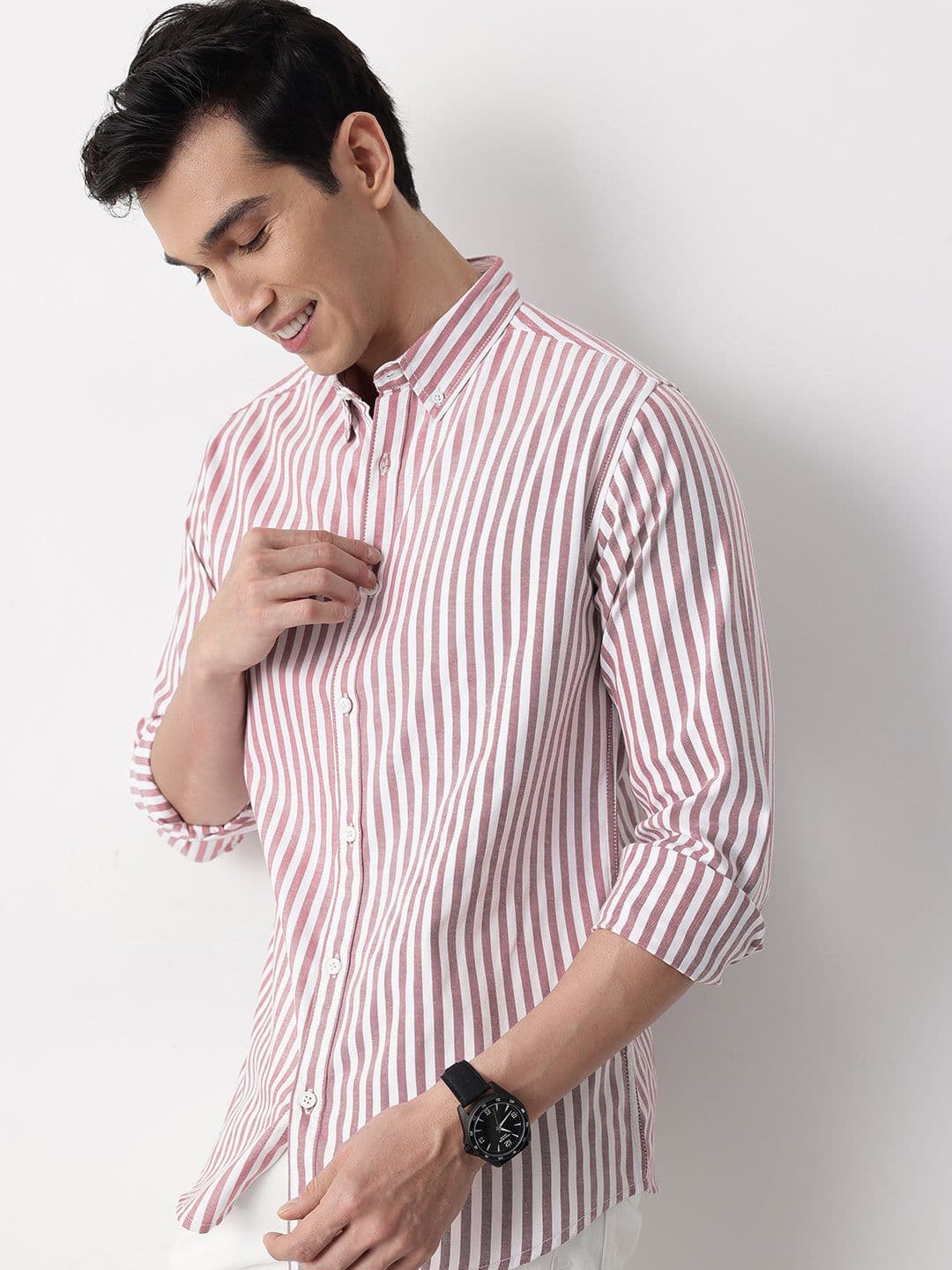 Mast & Harbour Band Collar Striped Casual Shirt - view 1