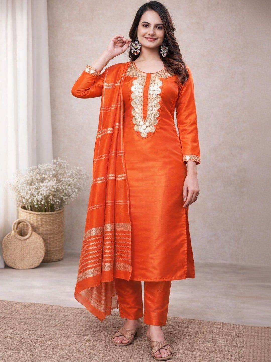 Klotden Women Ethnic Motifs Embroidered Regular Sequinned Kurta with Trousers & With Dupatta - view 1