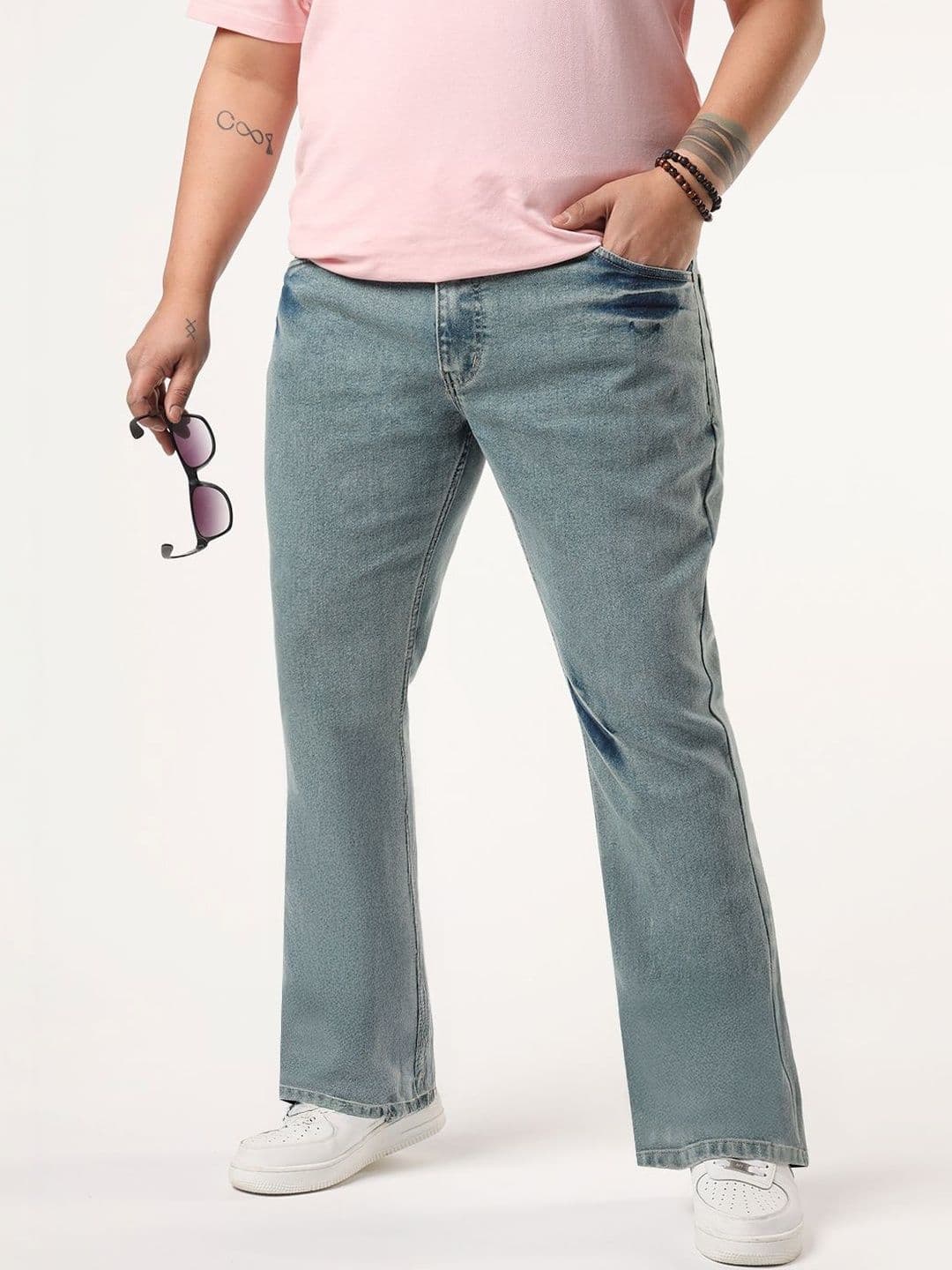 Urbano Plus Men Ice Blue Bootcut Fit Mid Rise Acid Wash Stretchable Jeans - view 1