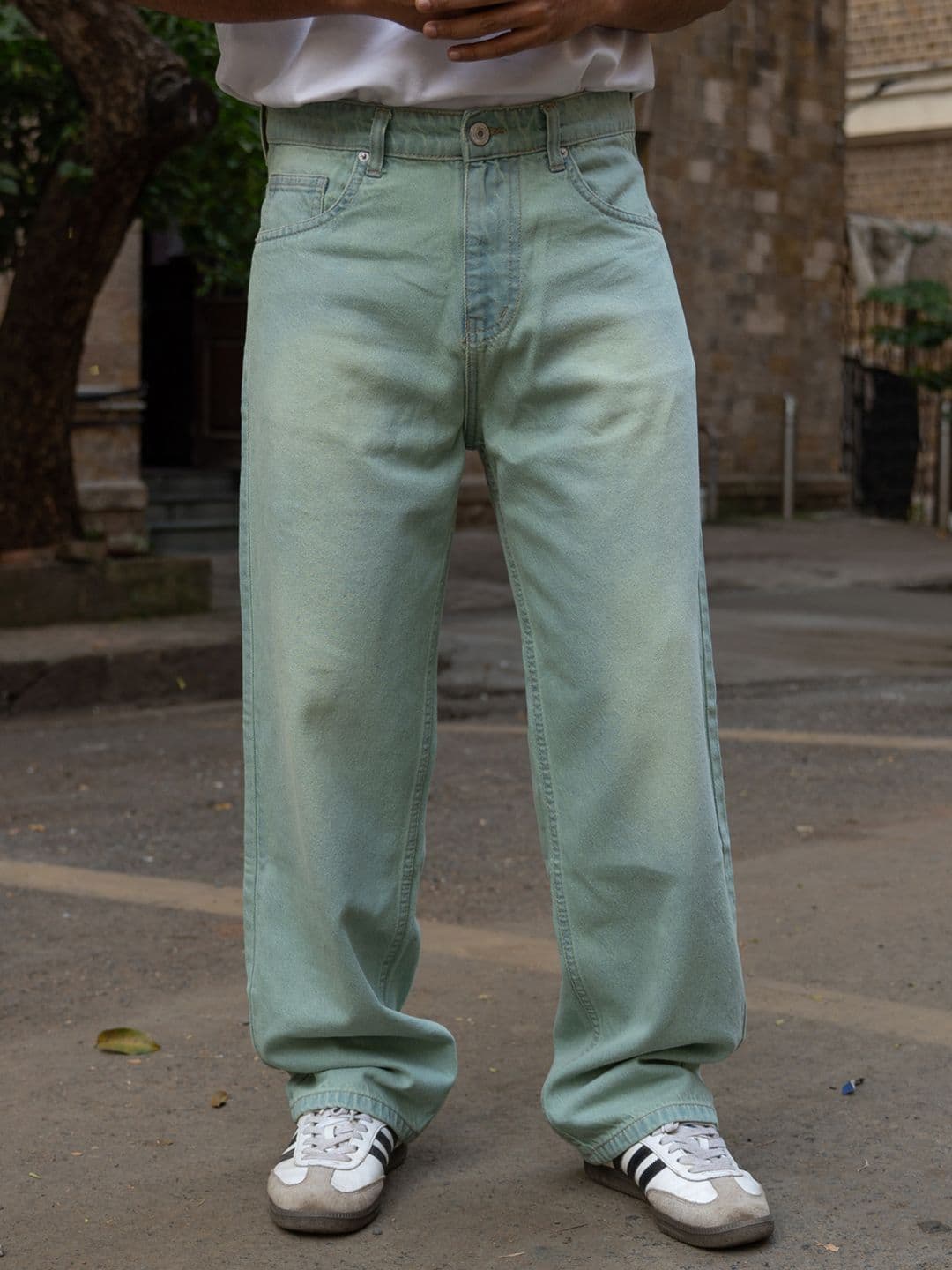 Powerlook Tinted Blue Mildly Distressed Mid-Rise Baggy Fit Jeans - view 1