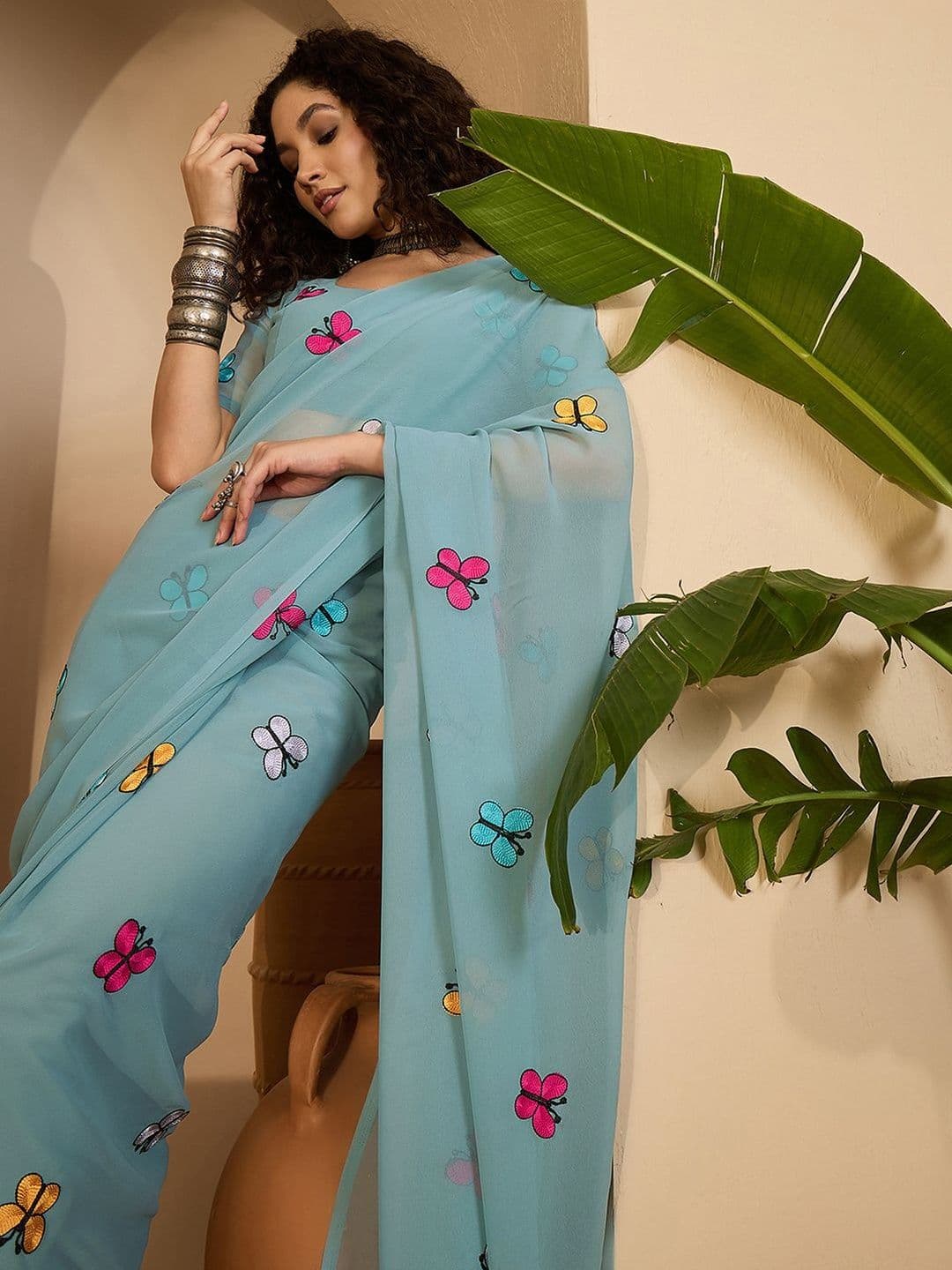 Sangria Embroidered Sarees With Unstitched Blouse Piece - view 1