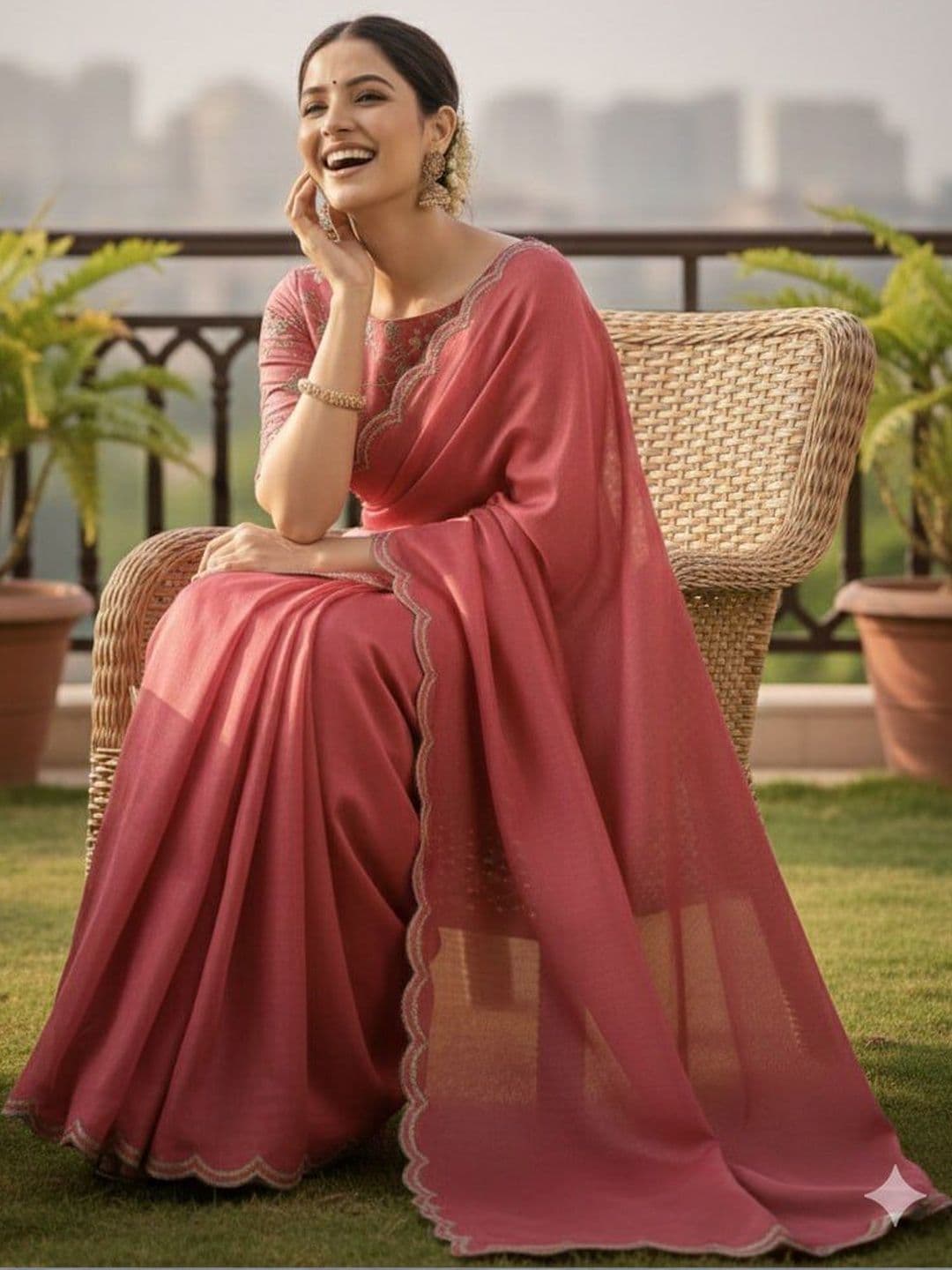 INFYSHOPY Embellished Embroidered Silk Blend Bhagalpuri Saree - view 1