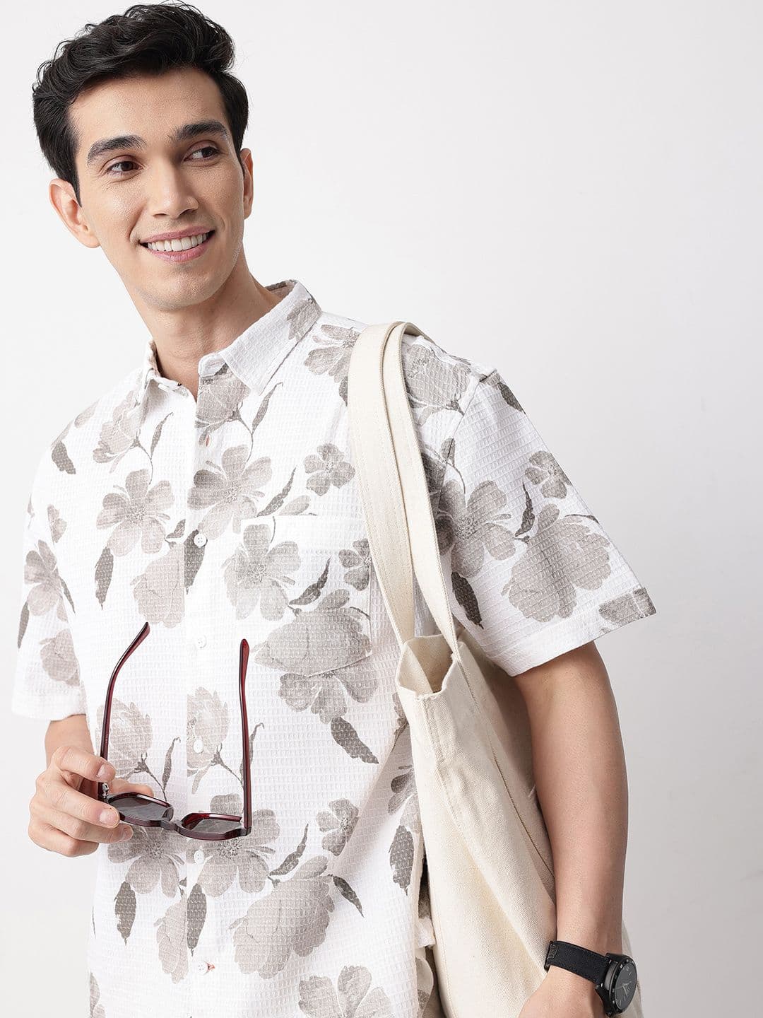 Mast & Harbour Pure Cotton Floral Printed Textured Relaxed Fit Casual Shirt - view 1