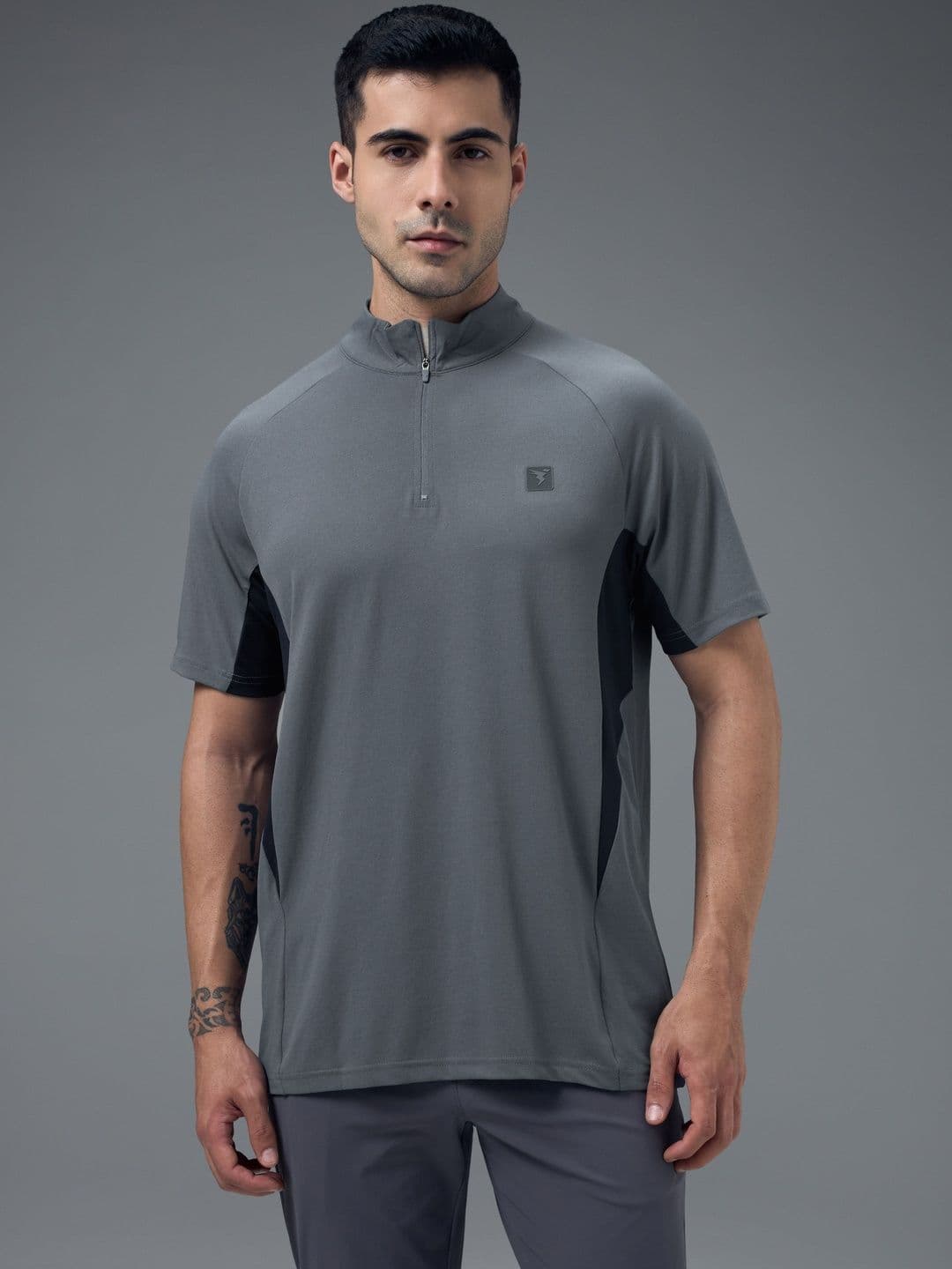 Technosport Men Brand Logo Colourblocked High Neck Anti Static Slim Fit T-shirt - view 1