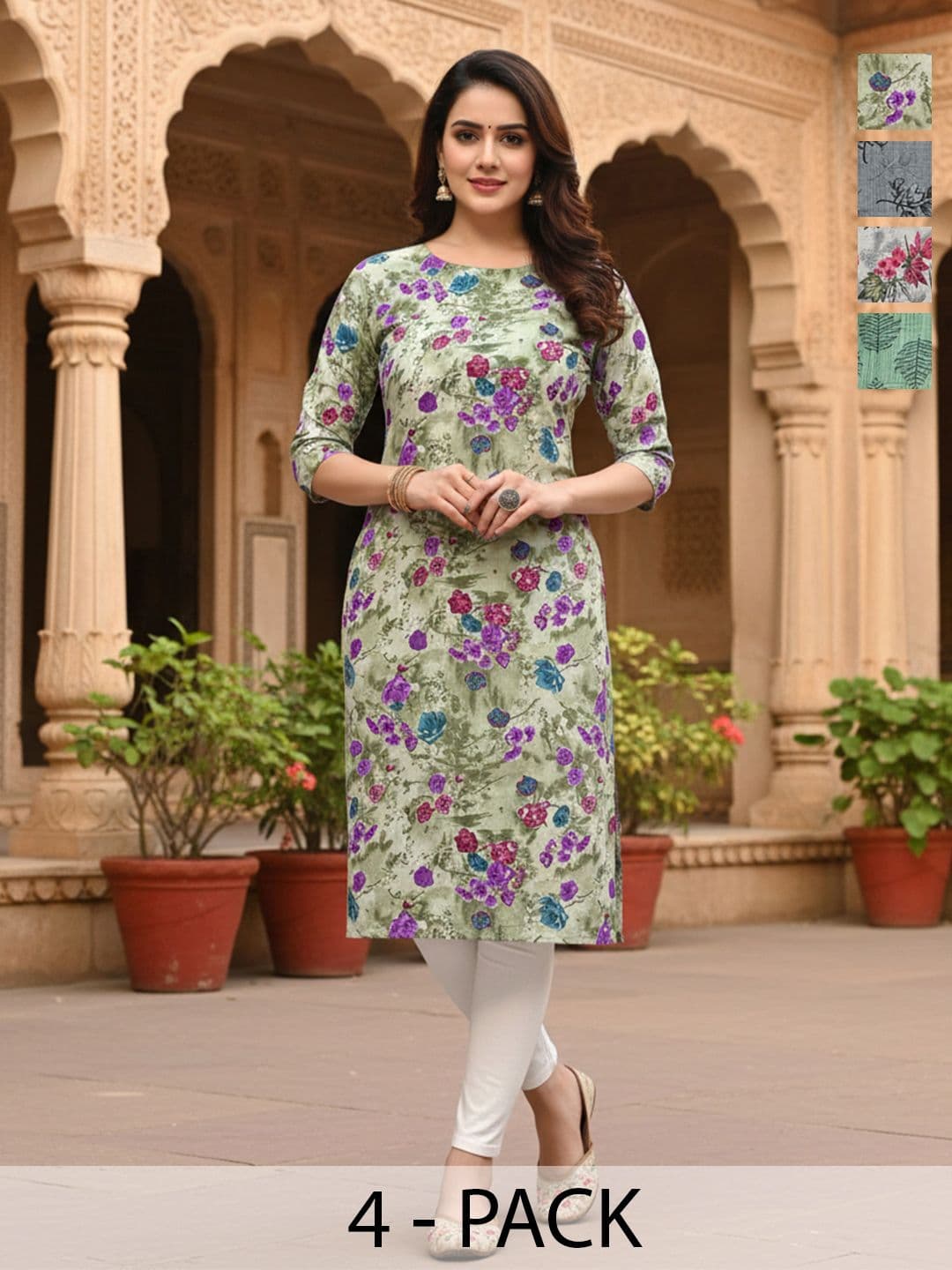 JANKHANA Pack Of 4 Floral Straight Kurtas - view 1
