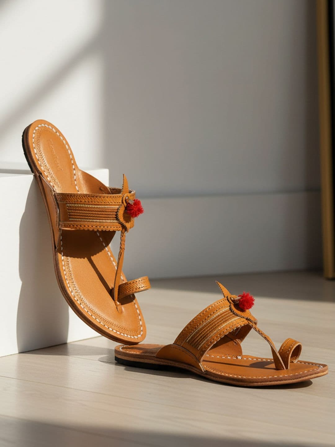 KORAKARI Men Leather Kolhapuri Flat Sandals - view 1