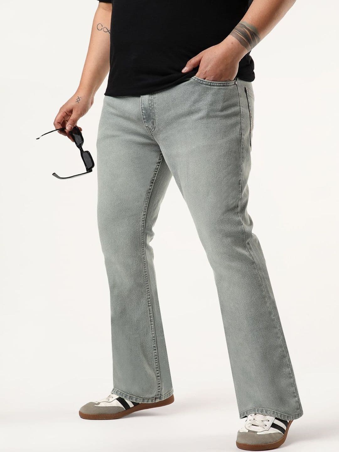 Urbano Plus Men Light Grey Bootcut Fit Mid Rise Tinted Heavy Washed Stretchable Jeans - view 1