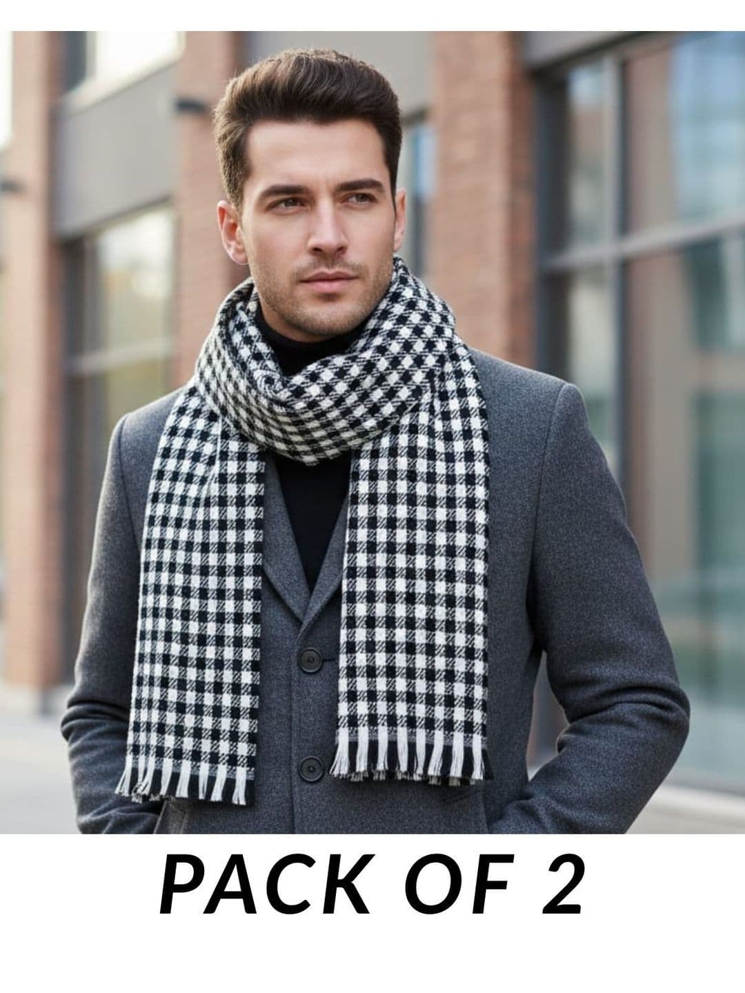 YAQR Men Checked Merino Wool Mufflers - view 1