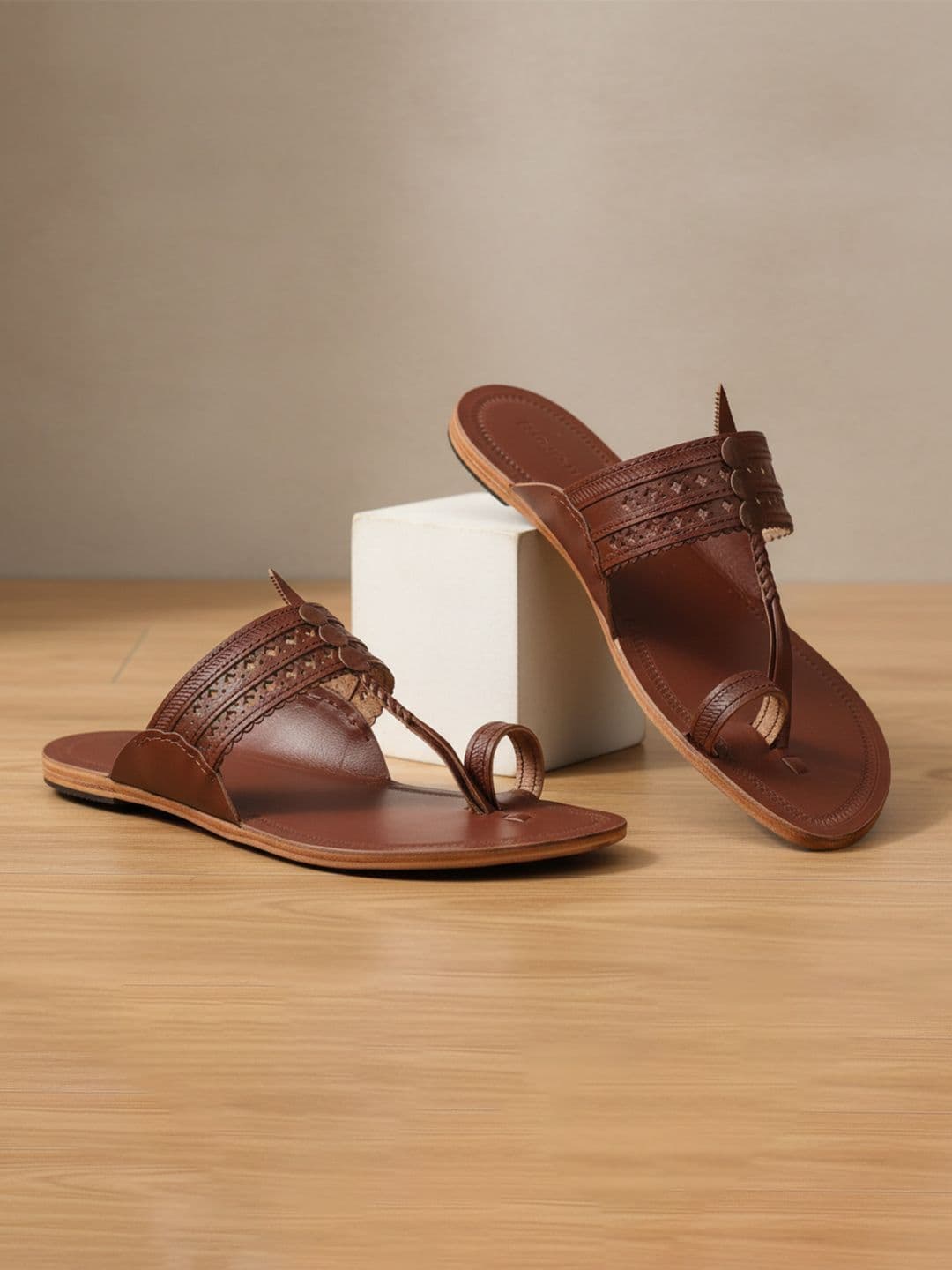 KORAKARI Men Leather Kolhapuri Flat Sandals - view 1