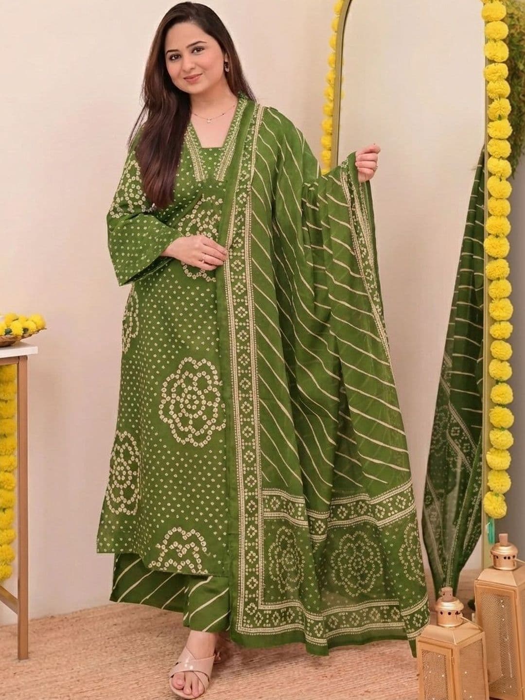 Anouk Rustic Women Bandhani Printed Regular Kurta with Palazzos & With Dupatta - view 1