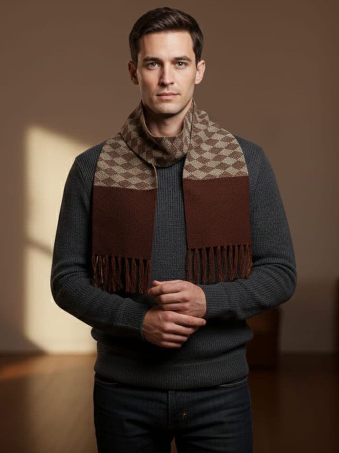 YAQR Men Checked Merino Wool Mufflers - view 1