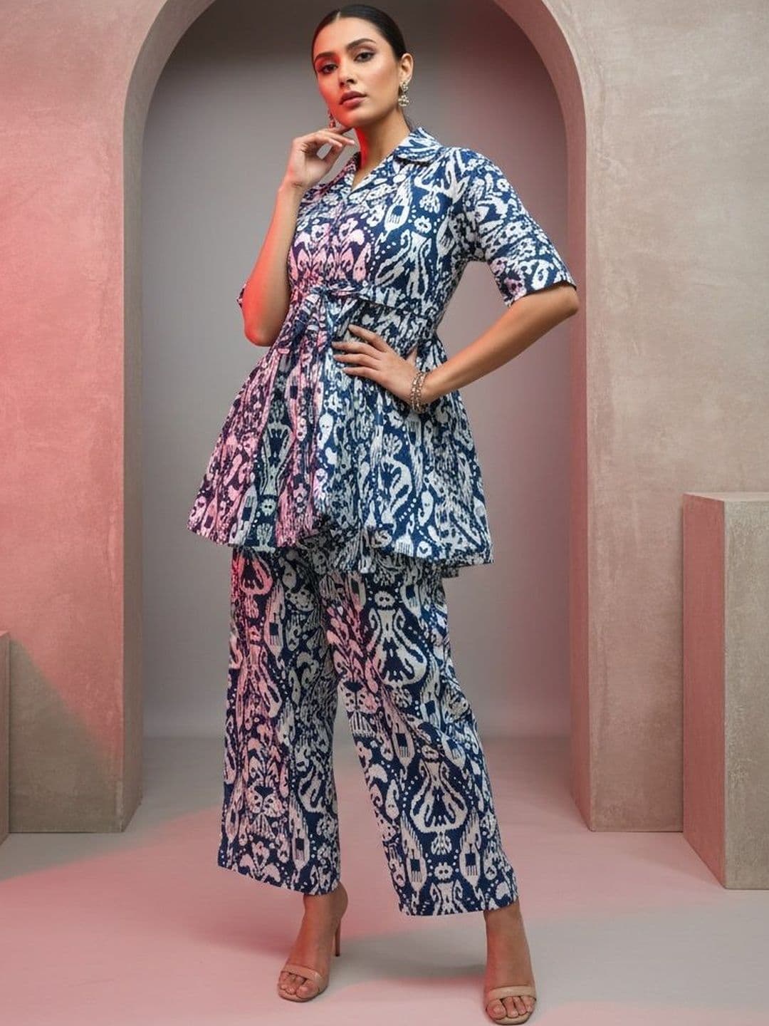 ZIVRAA Blue Printed Shirt and Trousers Co-Ords - view 1