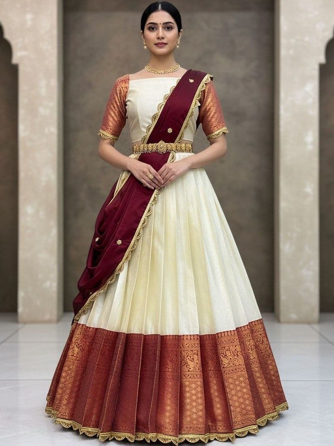 Pink Bindi Embellished Unstitched Lehenga & Blouse With Dupatta - view 1