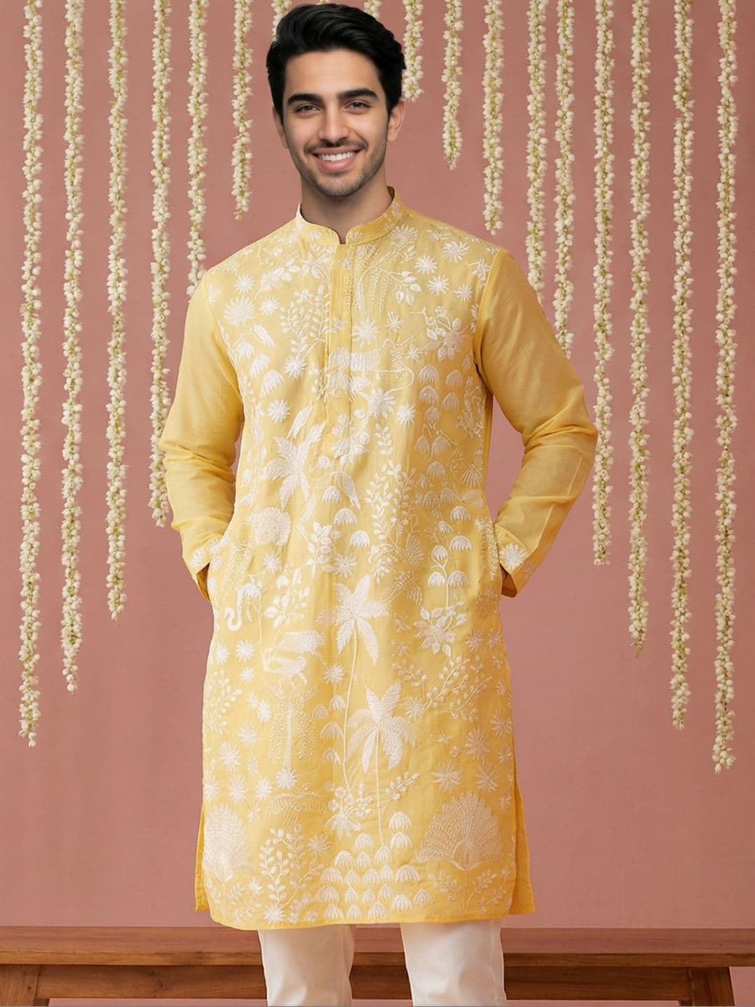 Jompers Men Floral Embroidered Chikankari Kurta - view 1