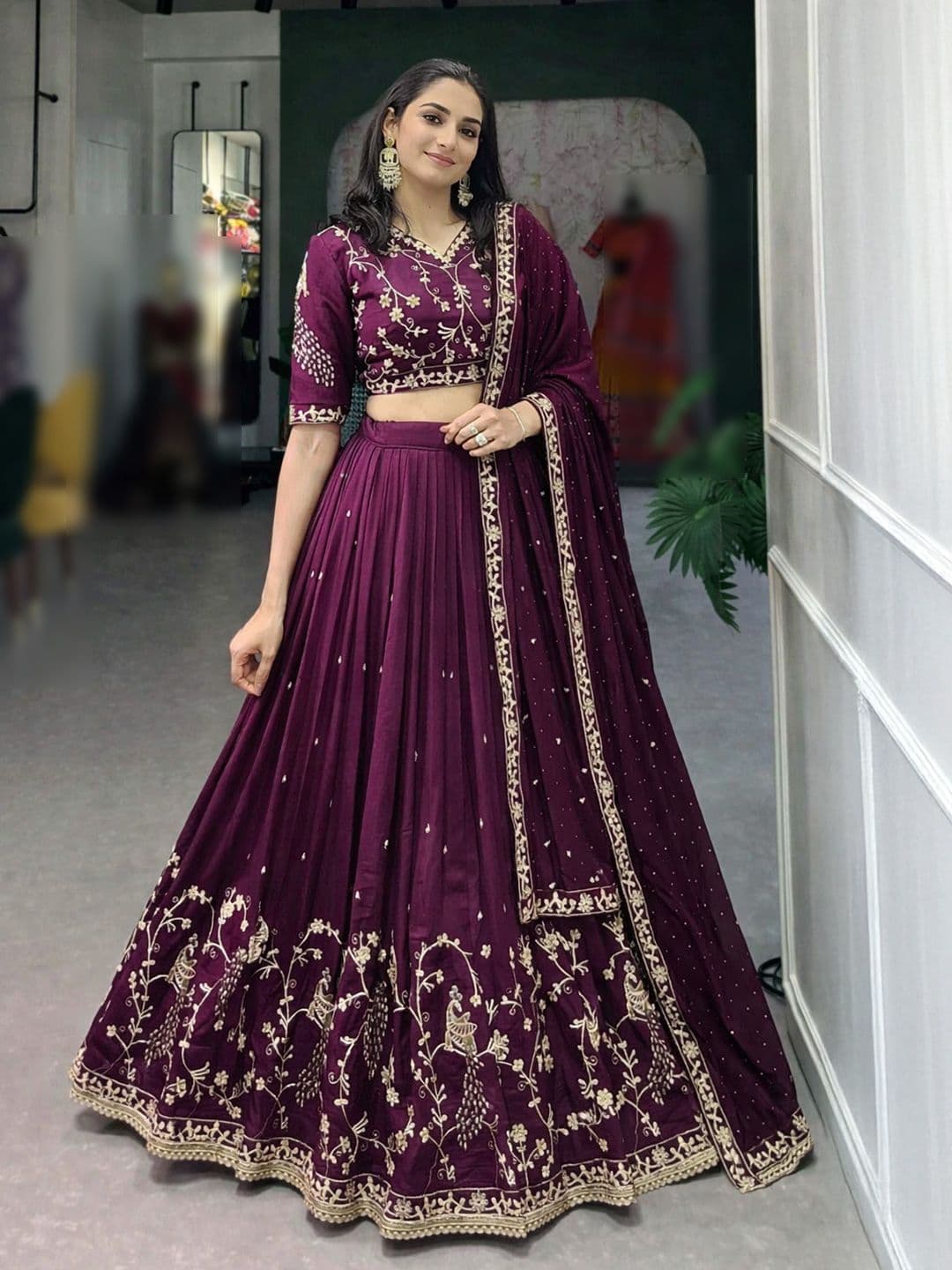 Piludi Embroidered Thread Work Semi-Stitched Lehenga & Blouse With Dupatta - view 1