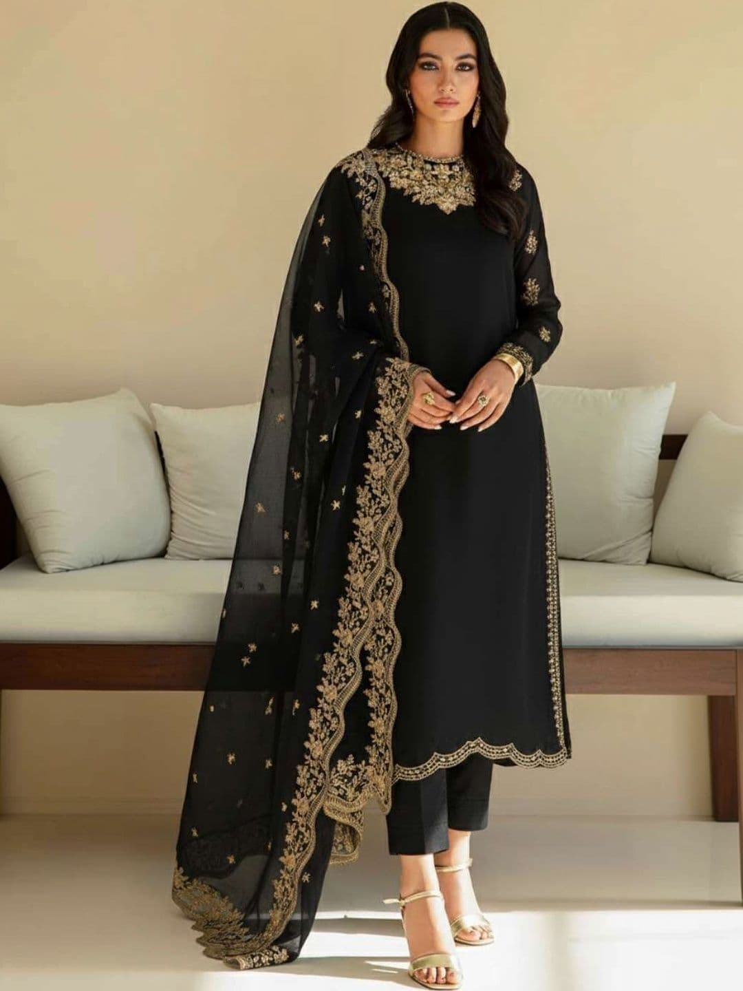 TRYAMBAKAM Women Ethnic Motifs Embroidered Regular Thread Work Kurta with Trousers & With Dupatta - view 1