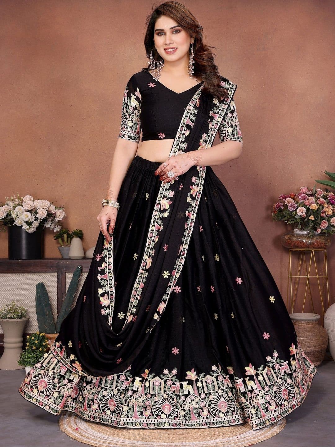 VAIRAGEE Embroidered Thread Work Semi-Stitched Lehenga & Blouse With Dupatta - view 1