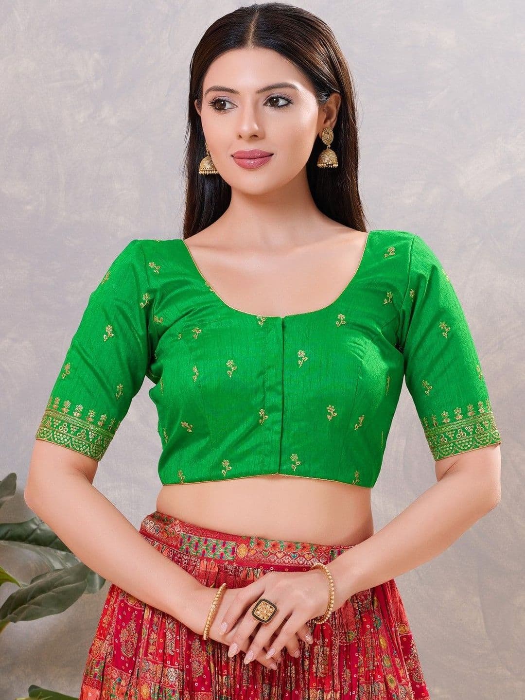VAMAS - THE DESIGNER BLOUSES Embellished Round Neck Front Open Readymade Saree Blouse - view 1