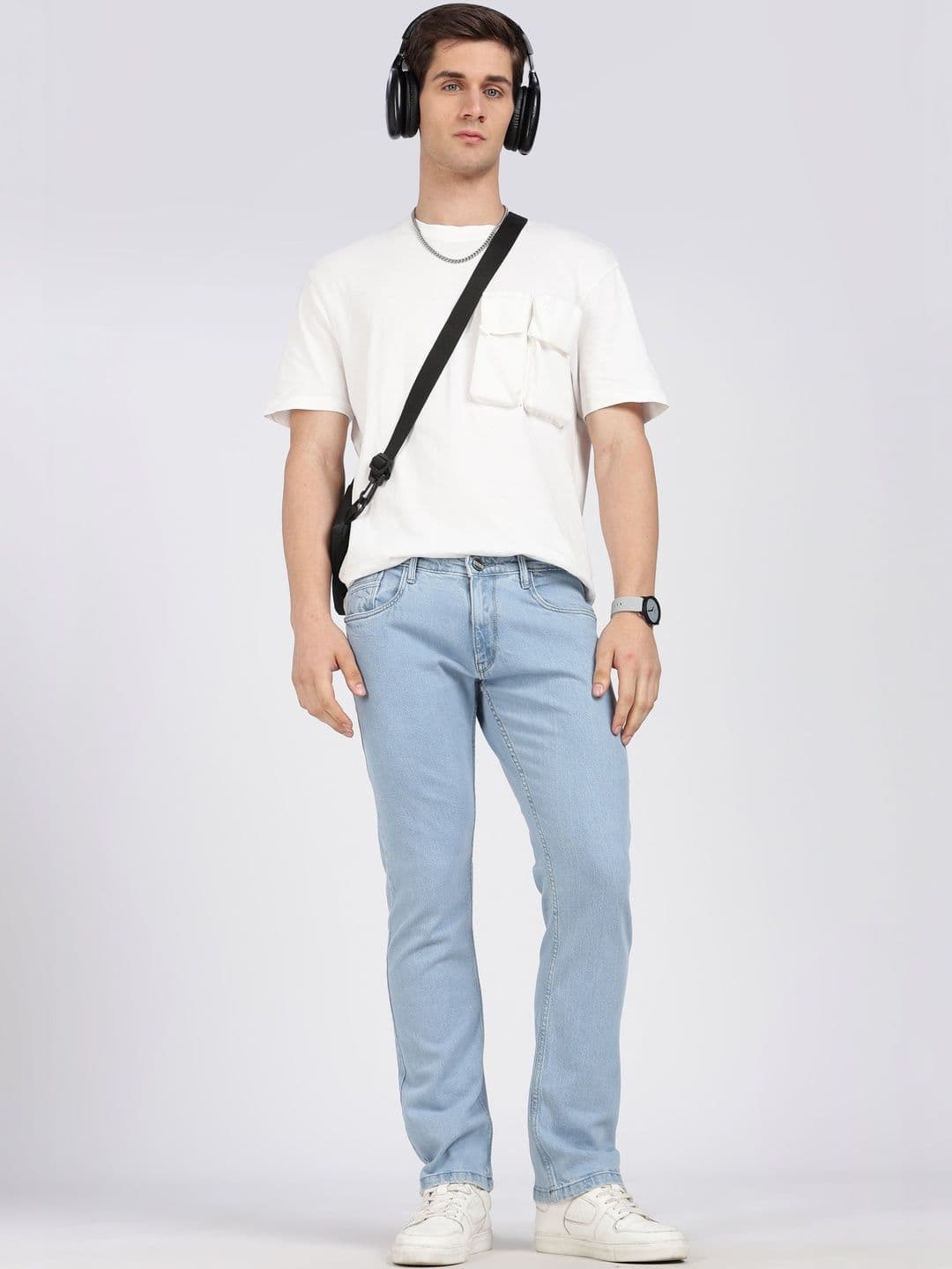 Mast & Harbour Men Straight Fit Mid-Rise Light Fade Stretchable Jeans - view 1