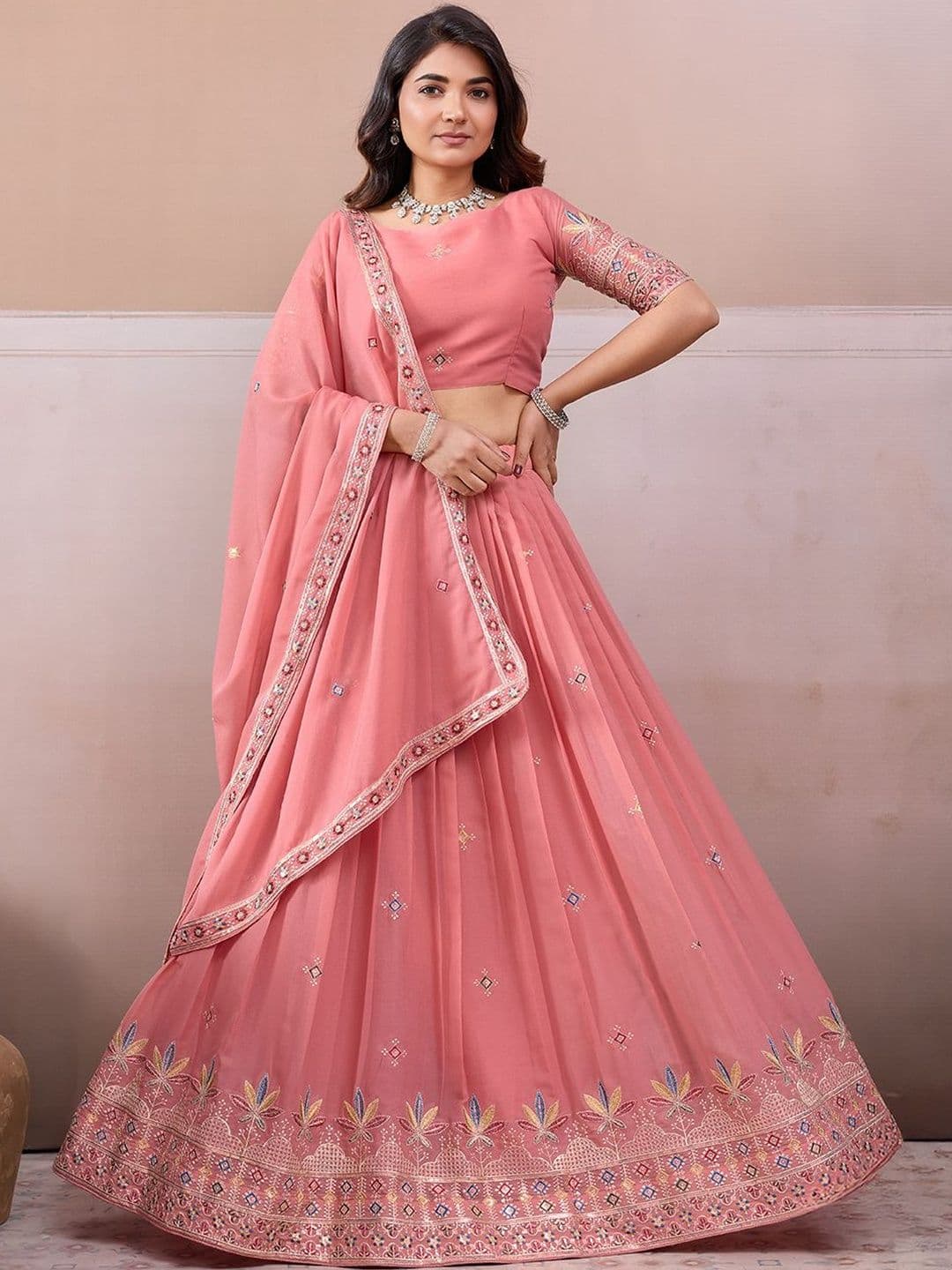 VAIRAGEE Embroidered Thread Work Semi-Stitched Lehenga & Blouse With Dupatta - view 1