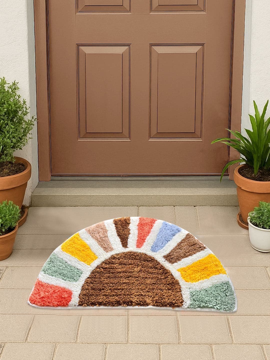 FABINALIV White & Brown Patterned Anti-Skid Doormat - view 1