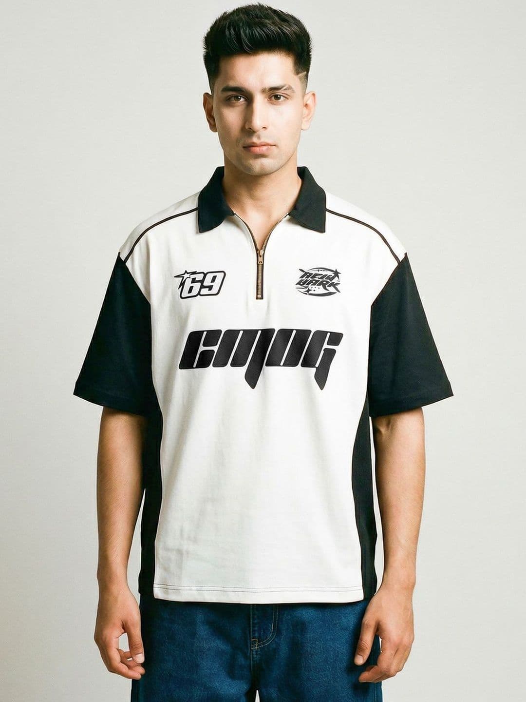 Crazymonk Men Printed Polo Collar Applique T-shirt - view 1