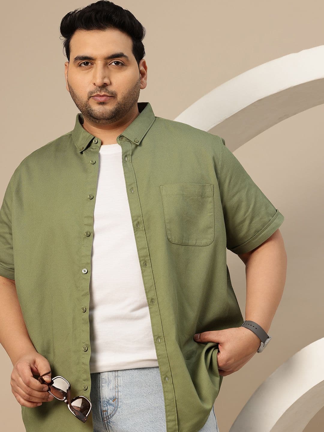 Sztori Plus Size Textured Pure Cotton Casual Shirt - view 1