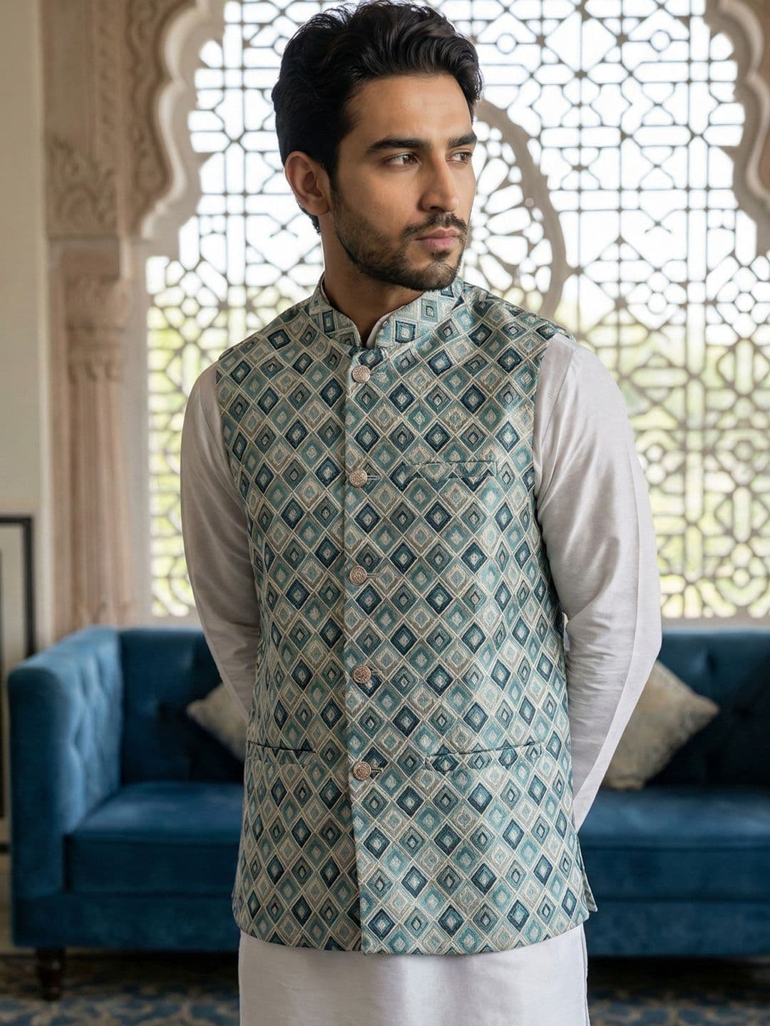 Jompers Woven Design Nehru Jackets - view 1