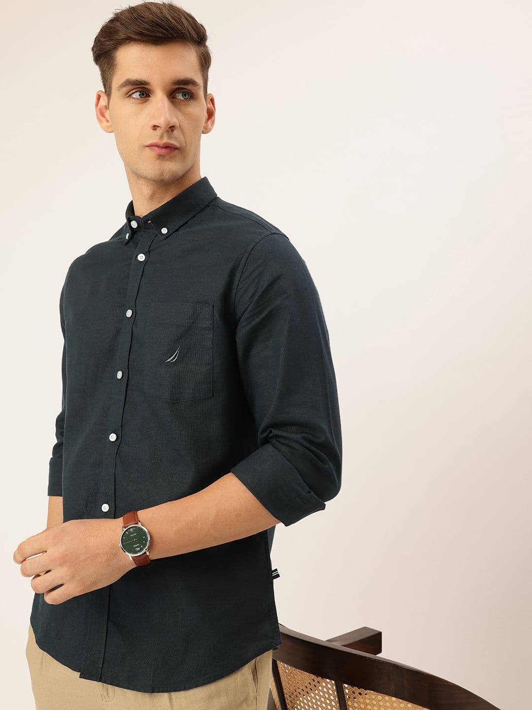 Nautica Classic Slim Fit Cotton Linen Casual Shirt - view 1