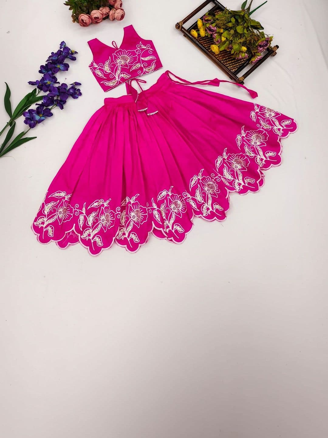 Shoryam Fashion Girls Embroidered Thread Work Ikat Semi-Stitched Lehenga & - view 1