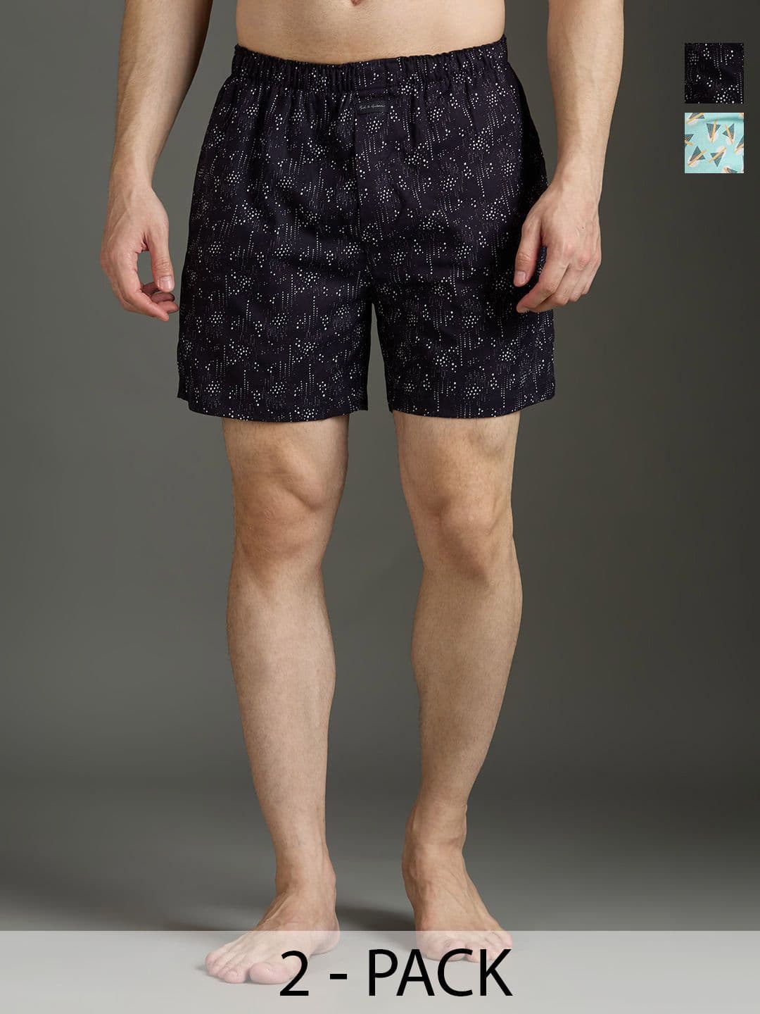 Mast & Harbour Pack Of 2 Men Printed Pure Cotton Mid-Rise Boxer