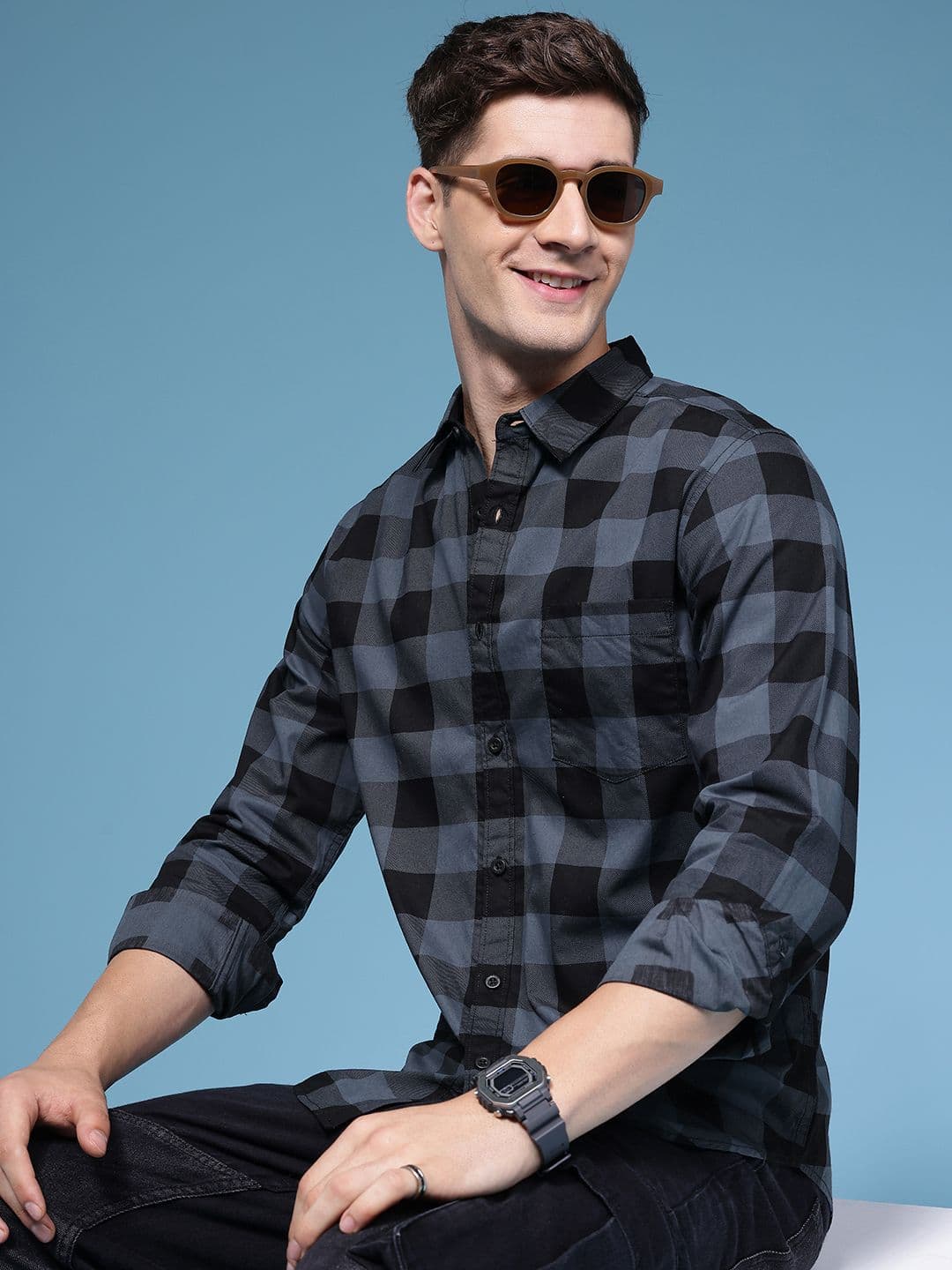 HERE&NOW Pure Cotton Buffalo Checks Casual Shirt - view 1