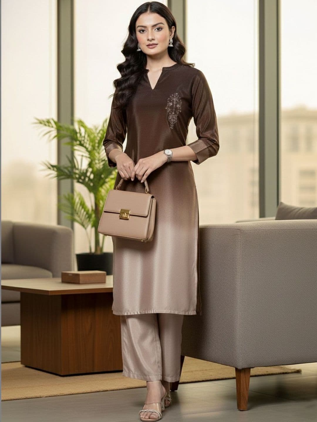 Varanga Women Ombre Dyed Regular Thread Work Kurta with Trousers - view 1