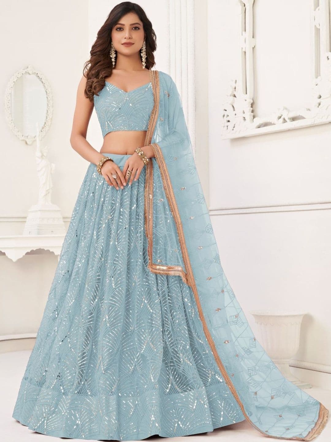 Ethniqlo Embellished Sequinned Semi-Stitched Lehenga & Blouse With Dupatta - view 1
