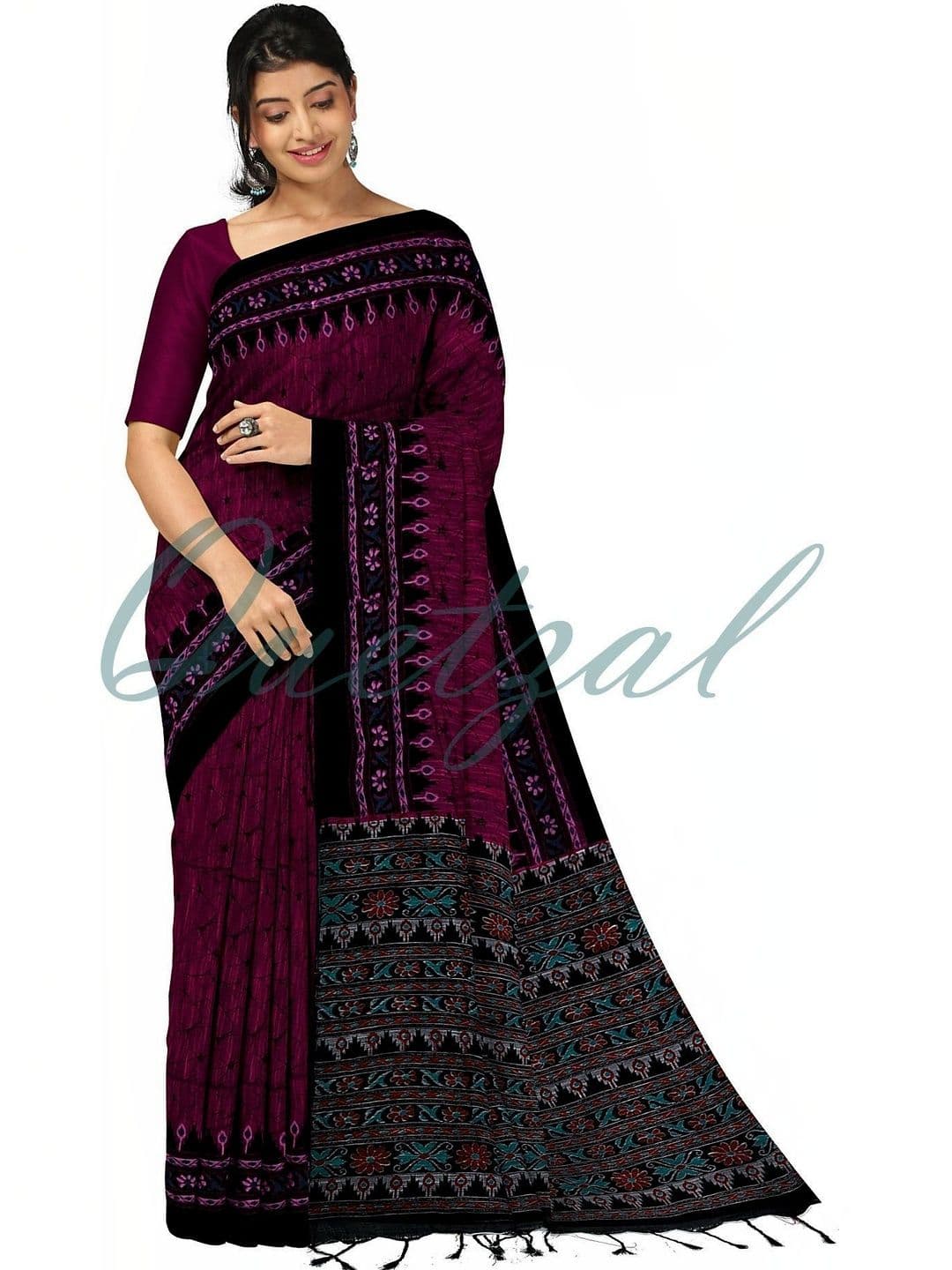 Quetzal Ethnic Motifs Pure Cotton Handloom Core Saree - view 1