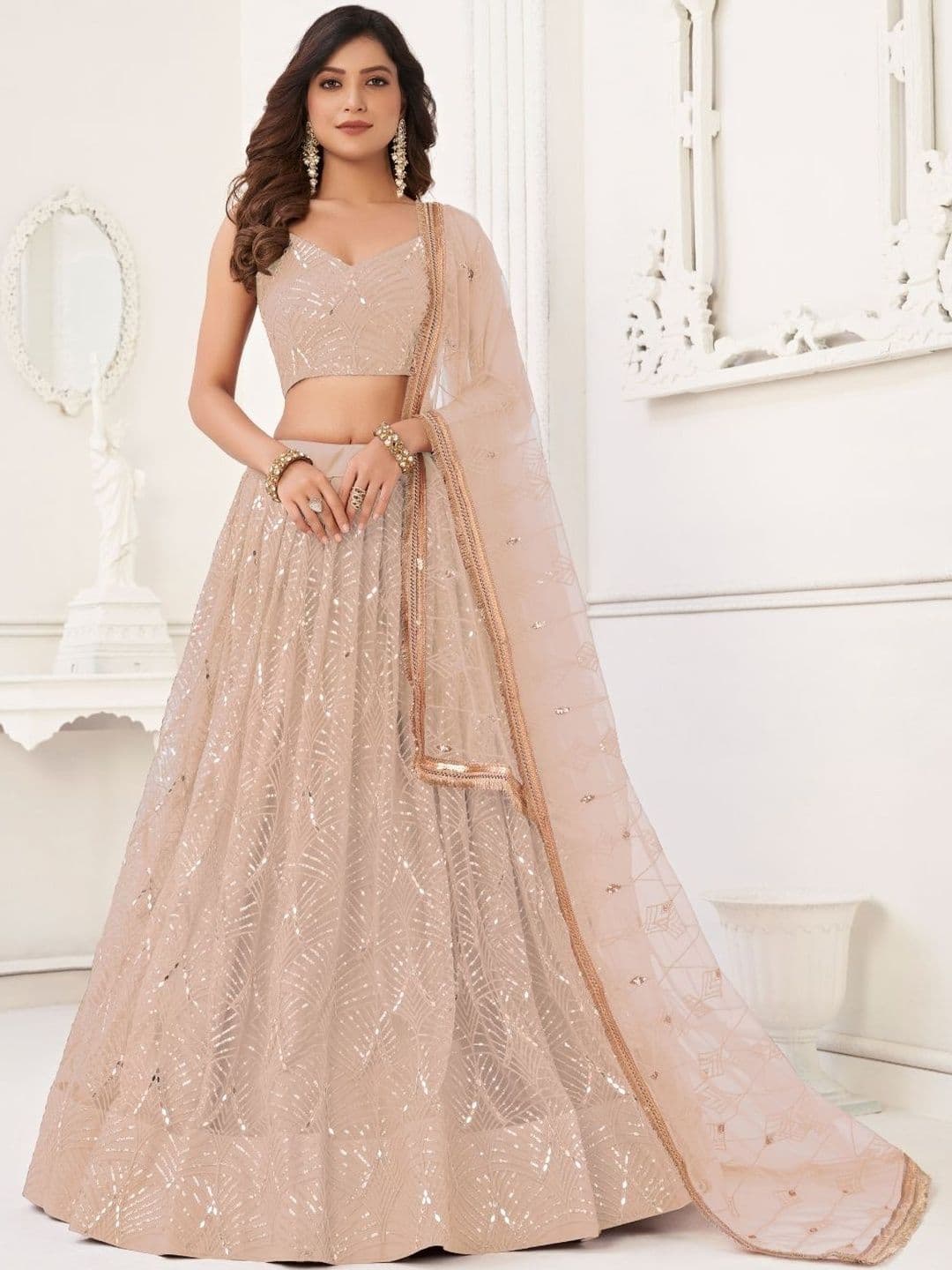 Ethniqlo Embellished Sequinned Semi-Stitched Lehenga & Blouse With Dupatta - view 1