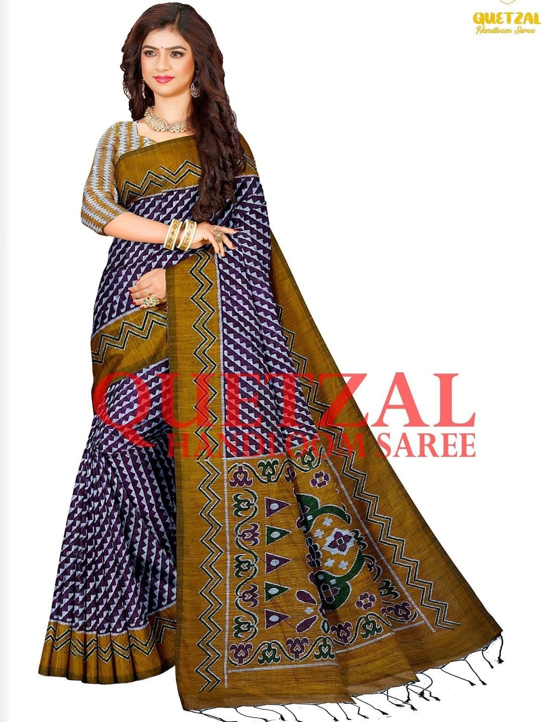 Quetzal Ethnic Motifs Pure Cotton Handloom Core Saree - view 1