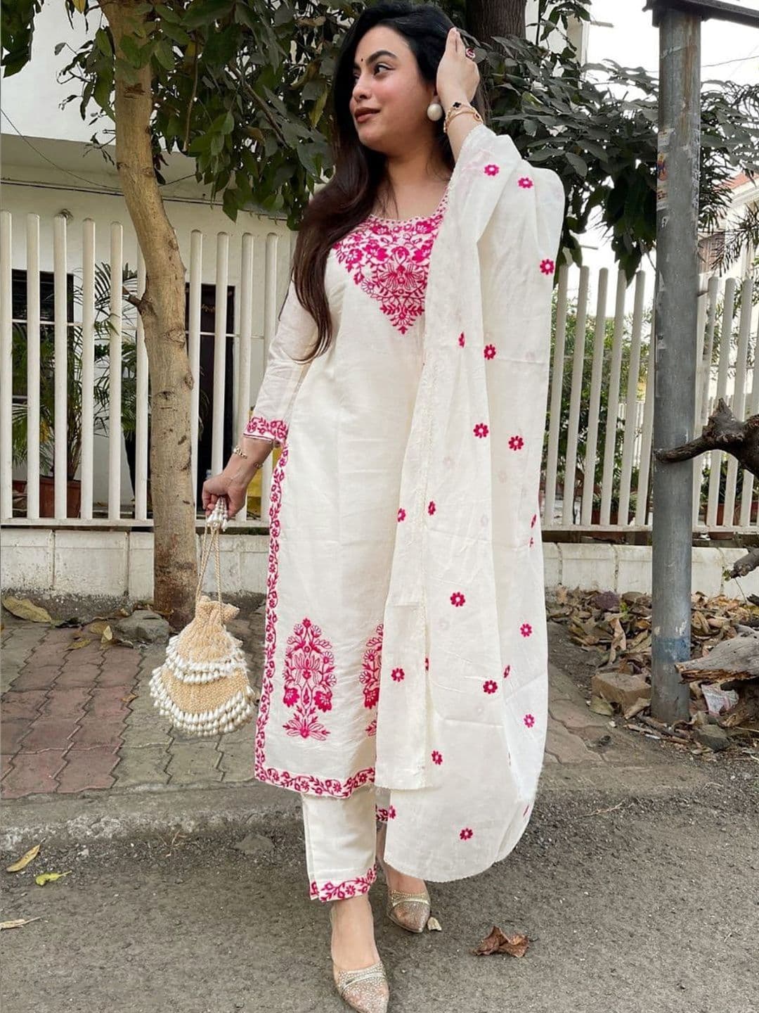 KALINI Women Embroidered Regular Kurta with Trousers & With Dupatta - view 1