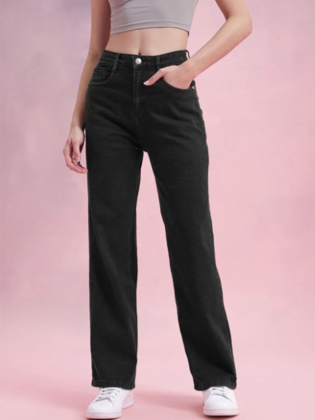 Mast & Harbour Women Classic Straight Fit Mid-Rise Light Fade Stretchable Jeans - view 1