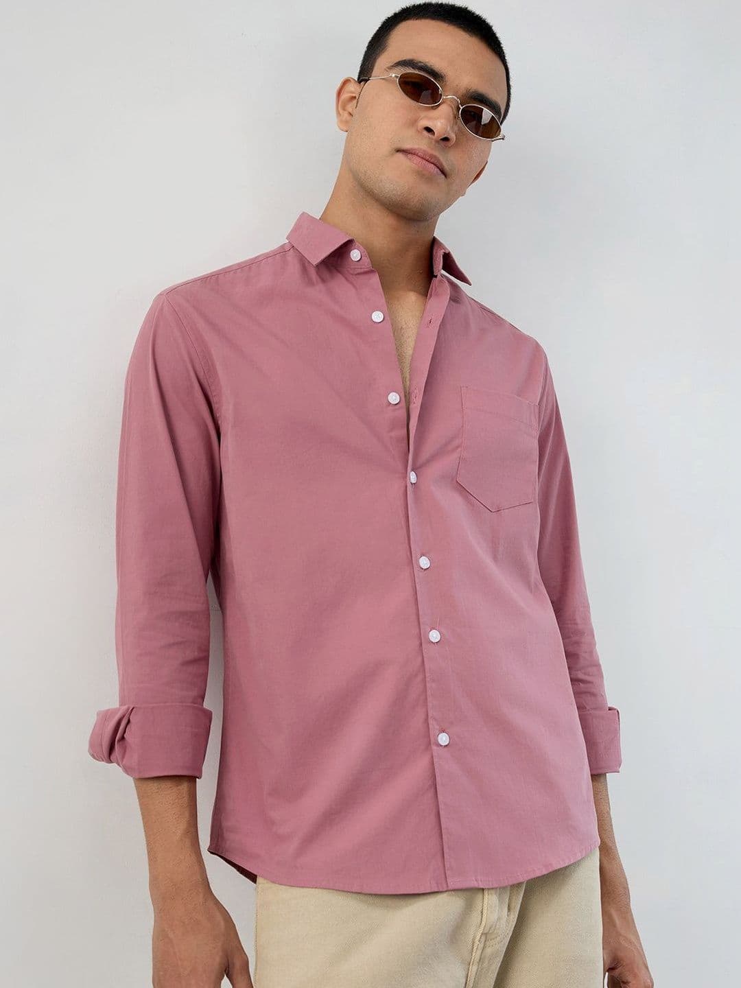 VASTRADO Plush Rouge Pink Peach Finish Poplin Shirt - view 1