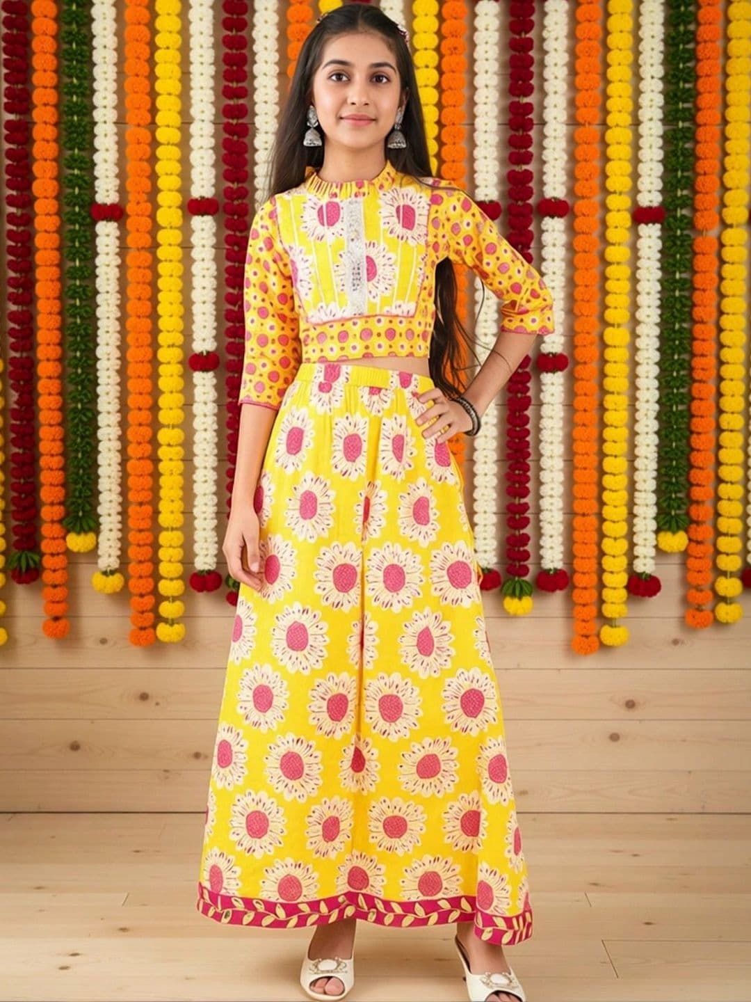 Sangria Girls Printed Cotton V-Neck Flared Lehenga Choli - view 1