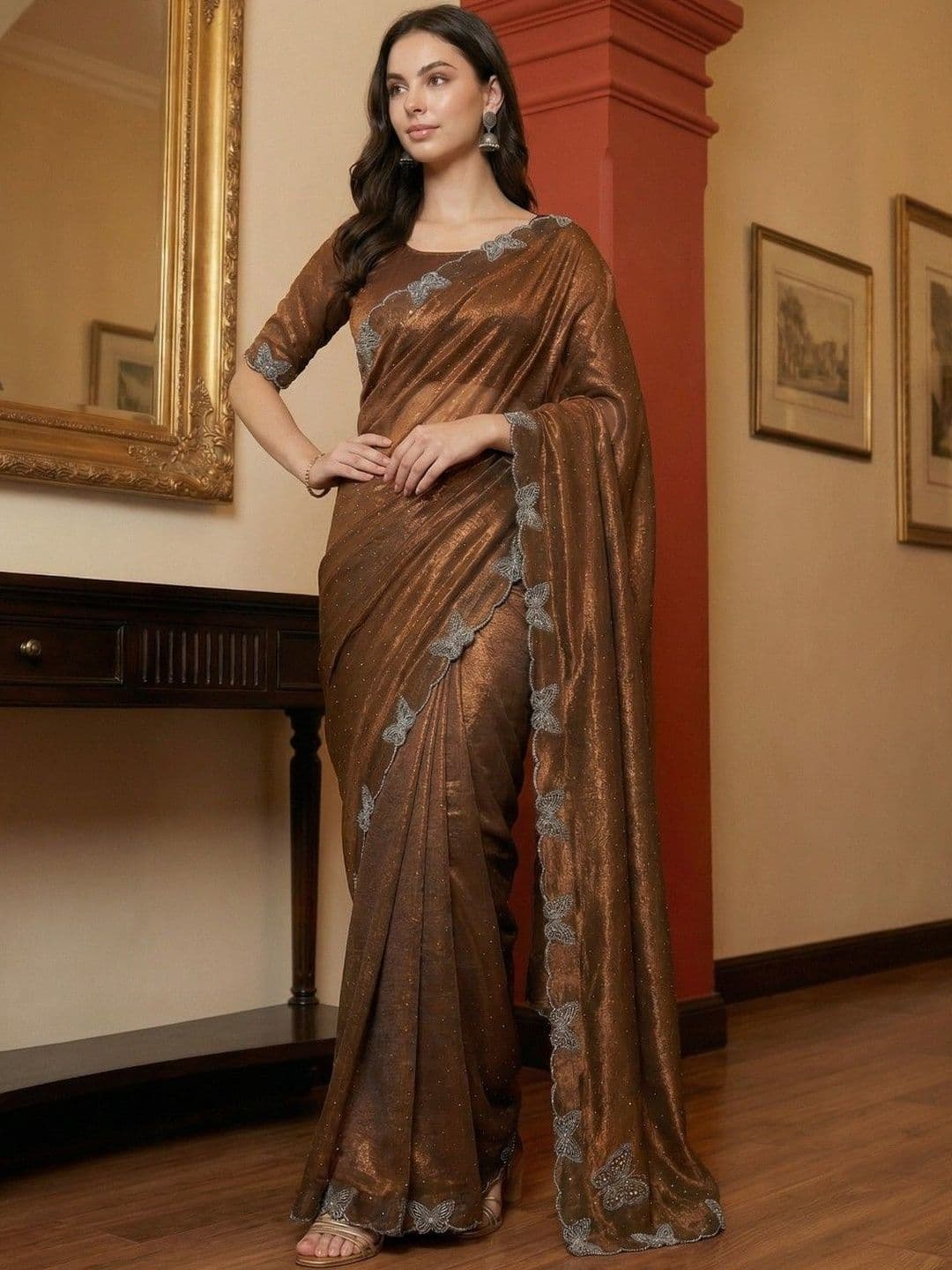 KINDA DESI Embellished Sequinned Net Heavy Work Saree - view 1