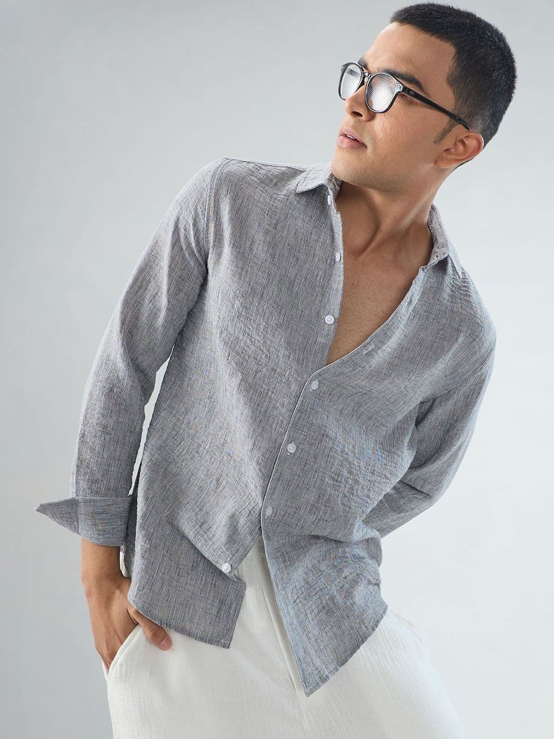VASTRADO Graphite Grey Textured Crinkled Shirt - view 1