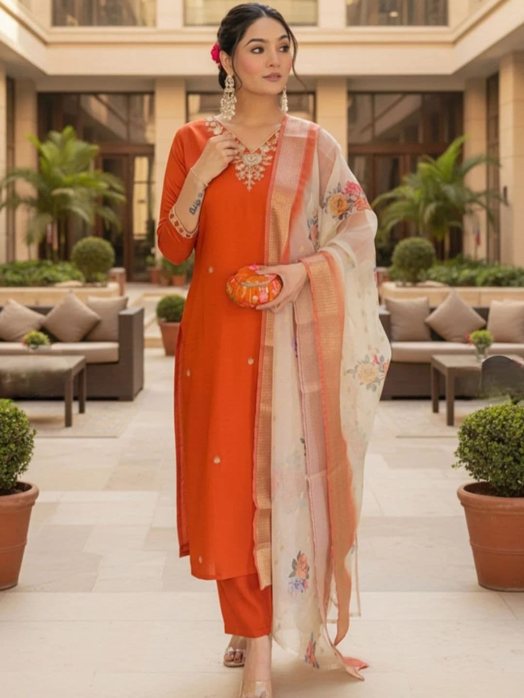 NIRYA Women Ethnic Motifs Embroidered Regular Thread Work Kurta with Trousers & With Dupatta - view 1