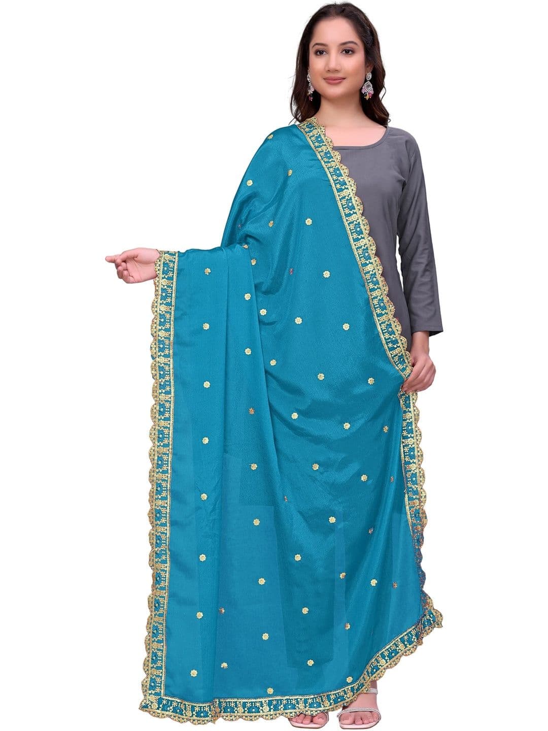 SEKMANY Ethnic Motifs Embroidered Art Silk Dupatta with Sequinned - view 1