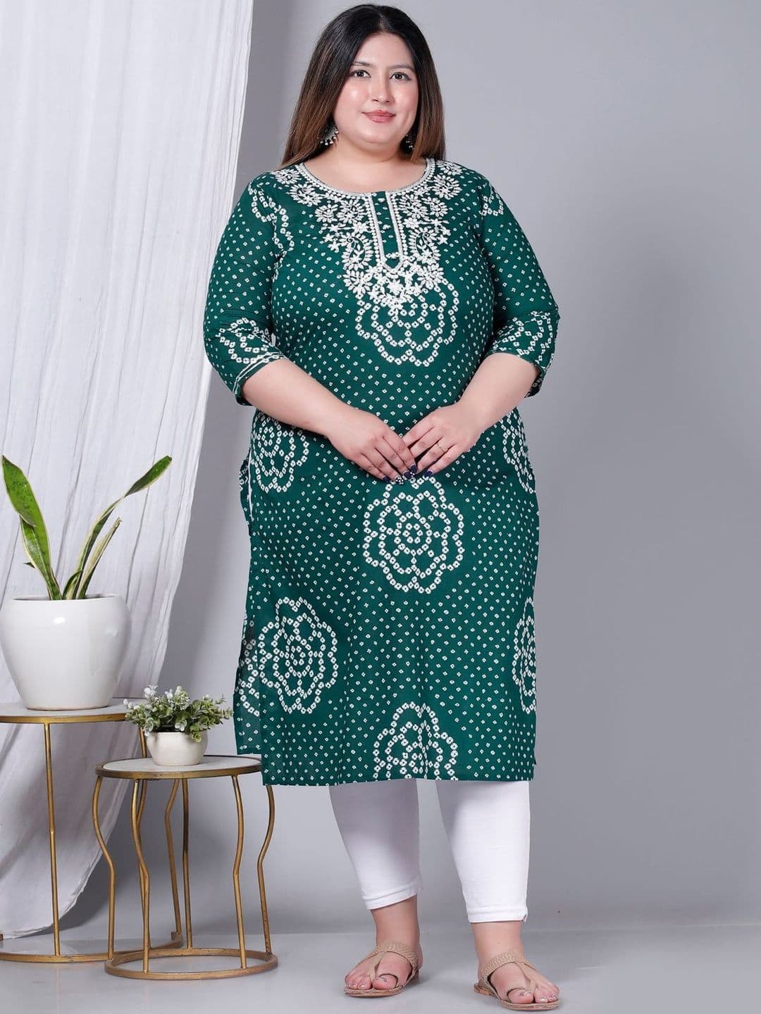 AKRITIK Women Bandhani Embroidered Thread Work Block Print Kurta - view 1