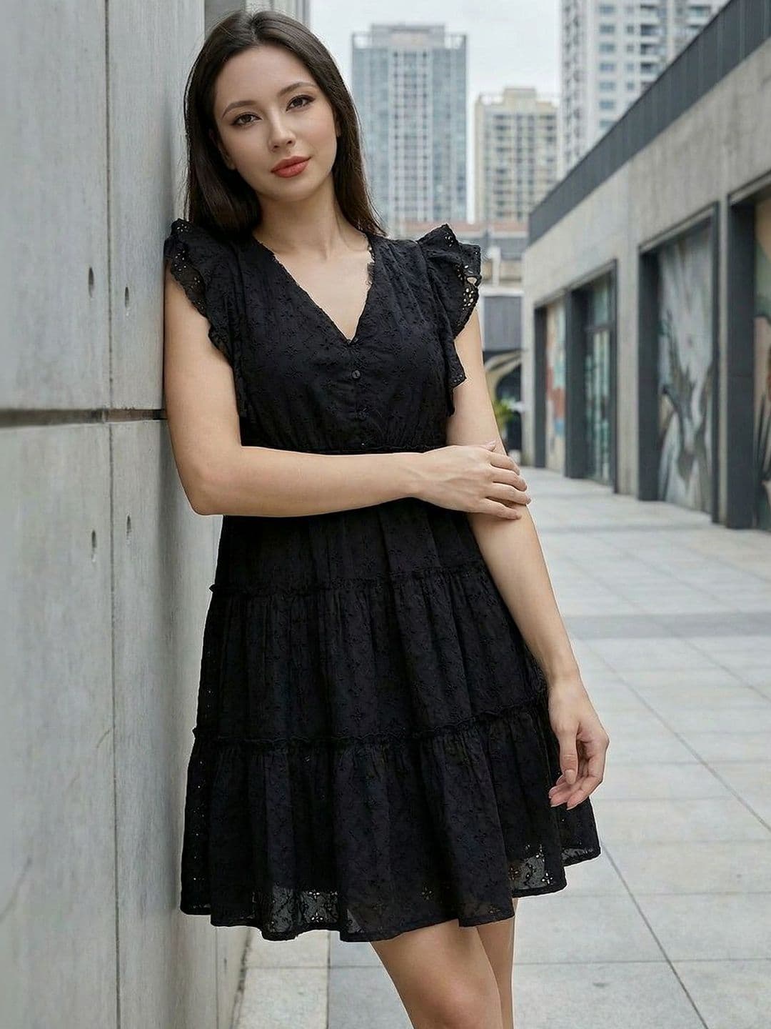 ZUMMER Flutter Sleeve Ruffled Fit & Flare Mini Dress - view 1