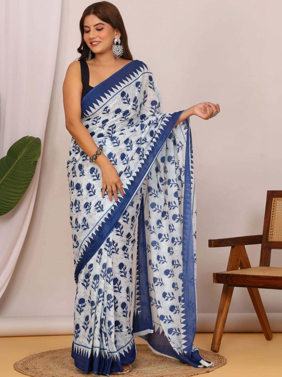HERE&NOW Floral Pure Cotton Ikat Saree - view 1